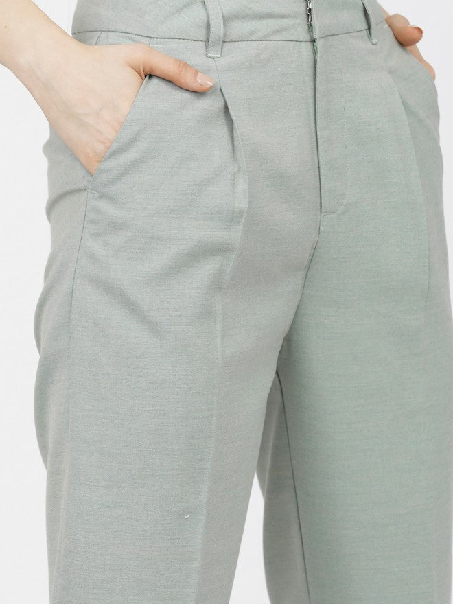 Tokyo Talkies Women Green Solid Tapered Fit Casual Trouser - Green - Image 4