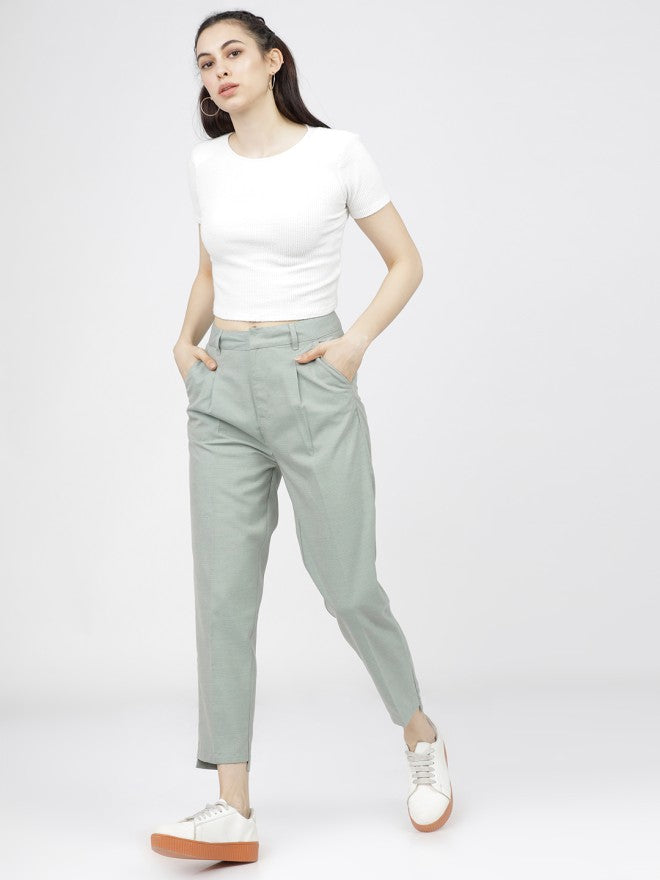 Tokyo Talkies Women Green Solid Tapered Fit Casual Trouser - Green - Image 5