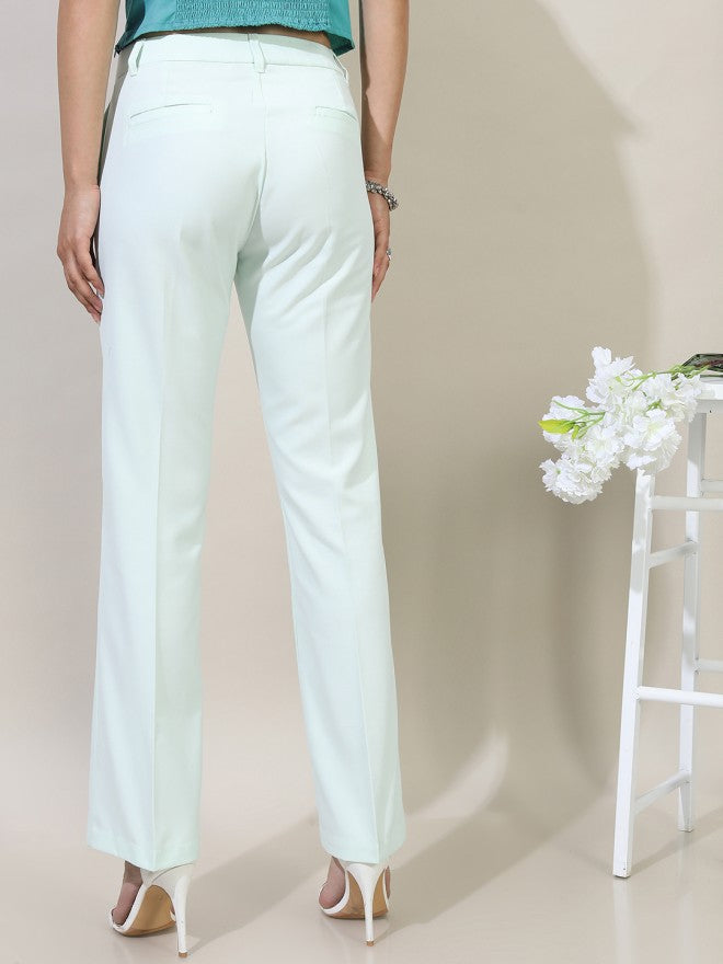 Tokyo Talkies Women Green Solid Straight Fit Casual Trouser - Green - Image 3