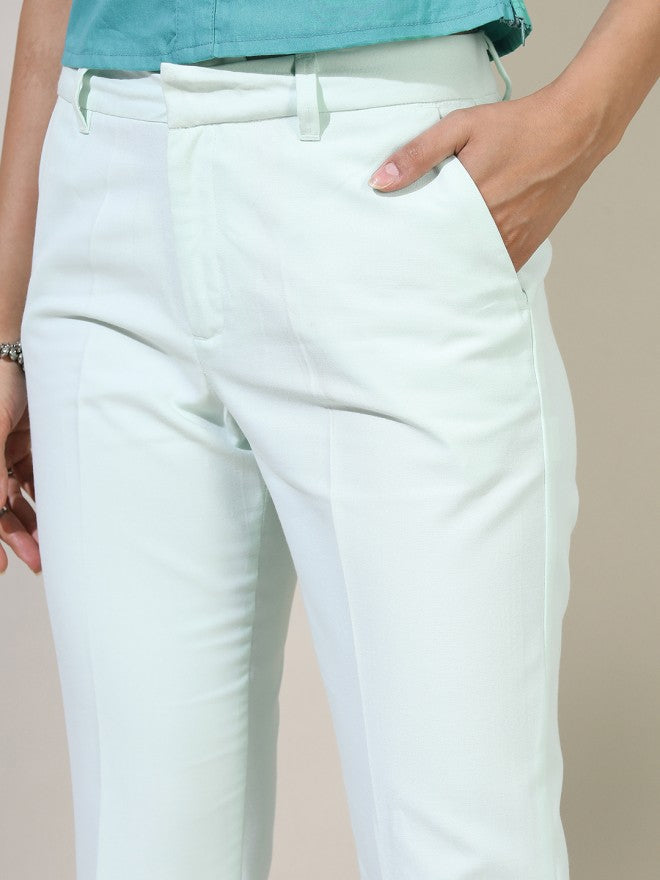 Tokyo Talkies Women Green Solid Straight Fit Casual Trouser - Green - Image 4