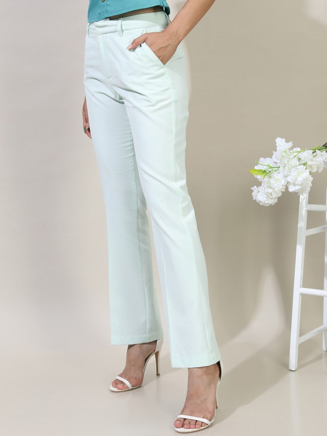 Tokyo Talkies Women Green Solid Straight Fit Casual Trouser - Green - Image 5