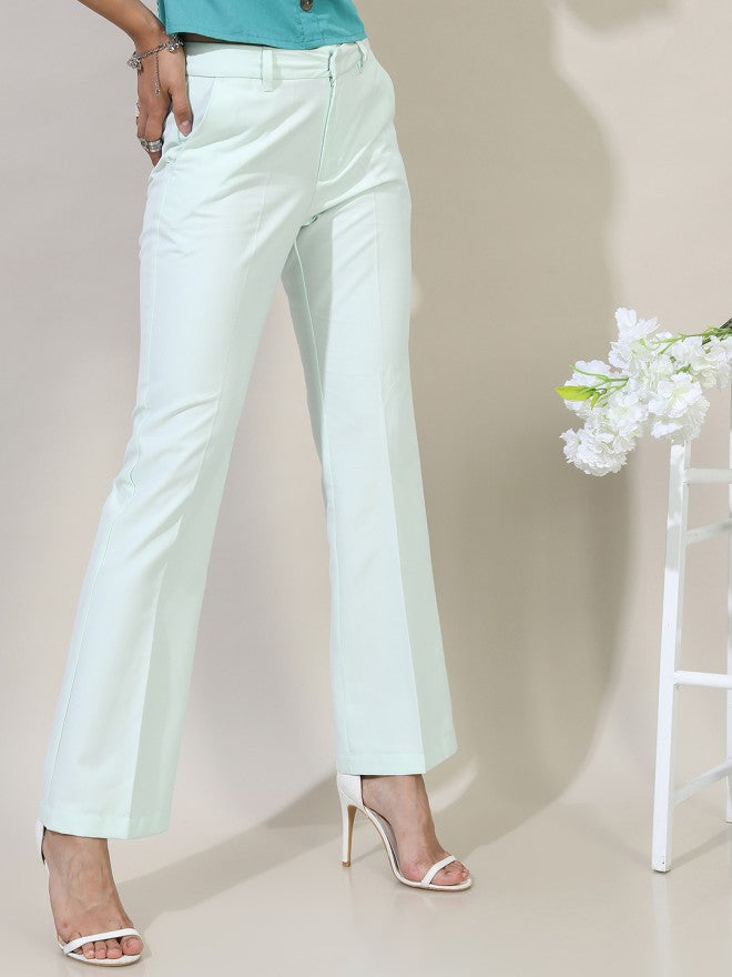 Tokyo Talkies Women Green Solid Straight Fit Casual Trouser - Green - Image 6