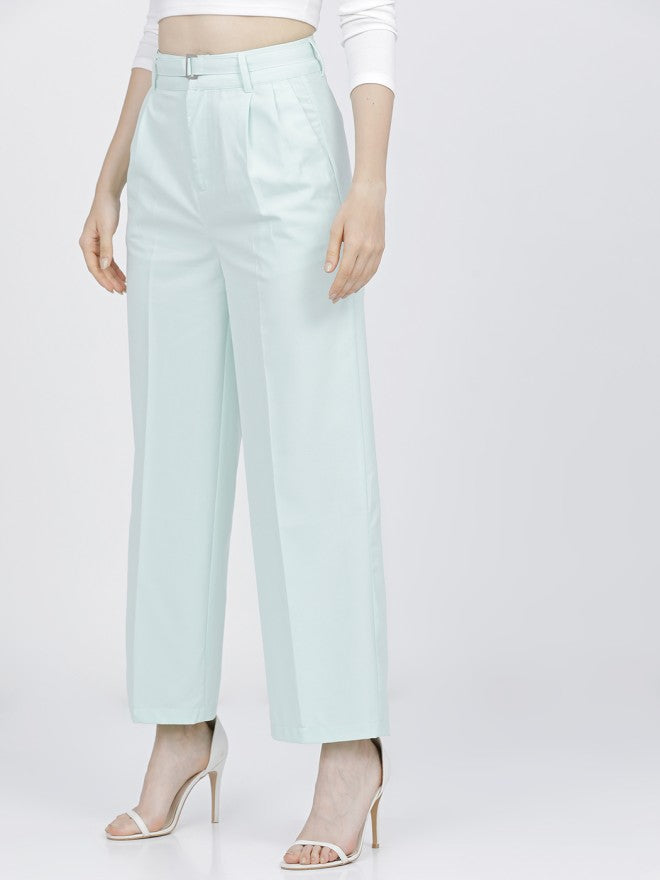 Tokyo Talkies Women Green Solid Flared Parallel Trousers - Green - Image 2