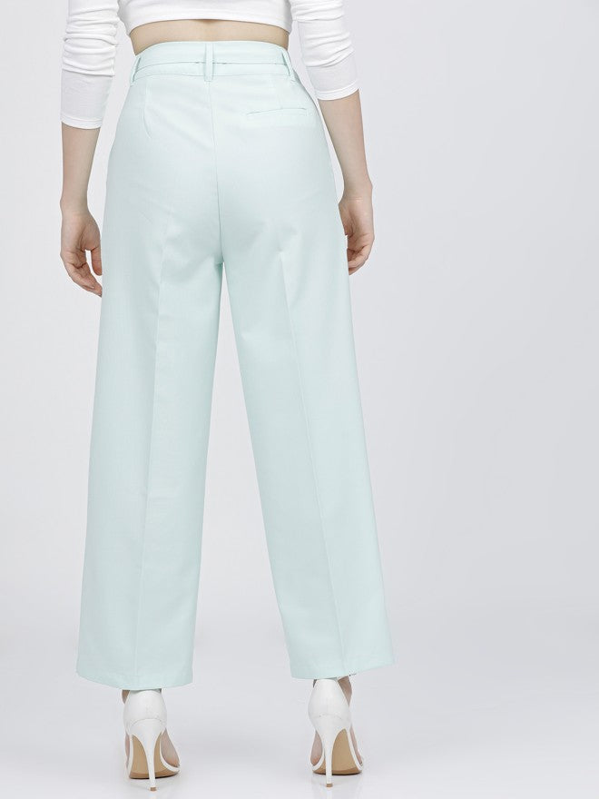 Tokyo Talkies Women Green Solid Flared Parallel Trousers - Green - Image 3