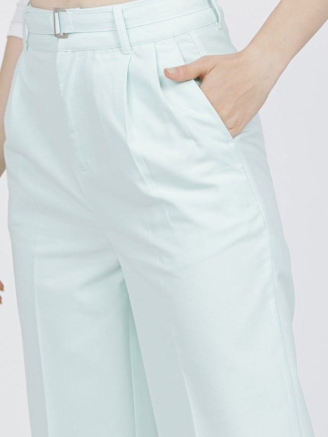 Tokyo Talkies Women Green Solid Flared Parallel Trousers - Green - Image 4