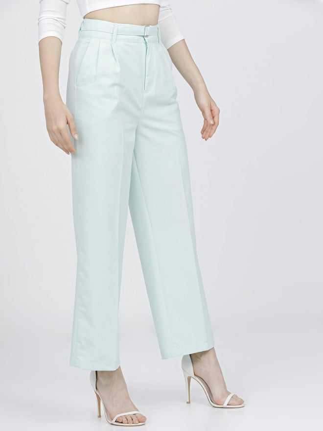 Tokyo Talkies Women Green Solid Flared Parallel Trousers - Green - Image 6