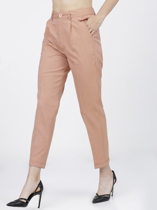 Tokyo Talkies Women Beige Solid Tapered Fit Casual Trouser - Beige - Image 2