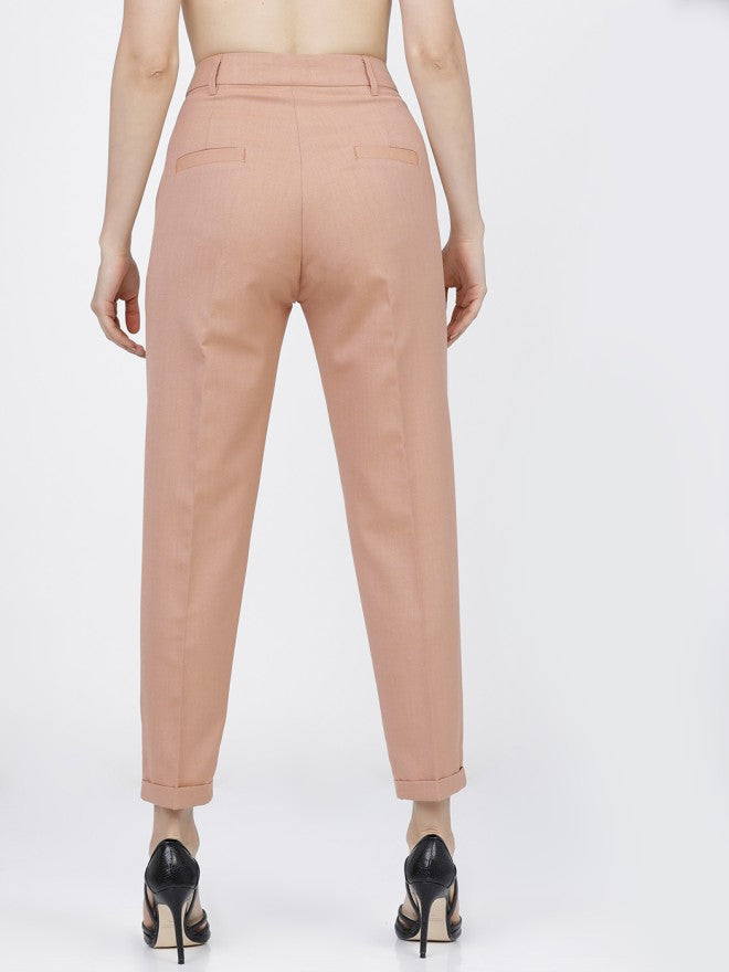 Tokyo Talkies Women Beige Solid Tapered Fit Casual Trouser - Beige - Image 3