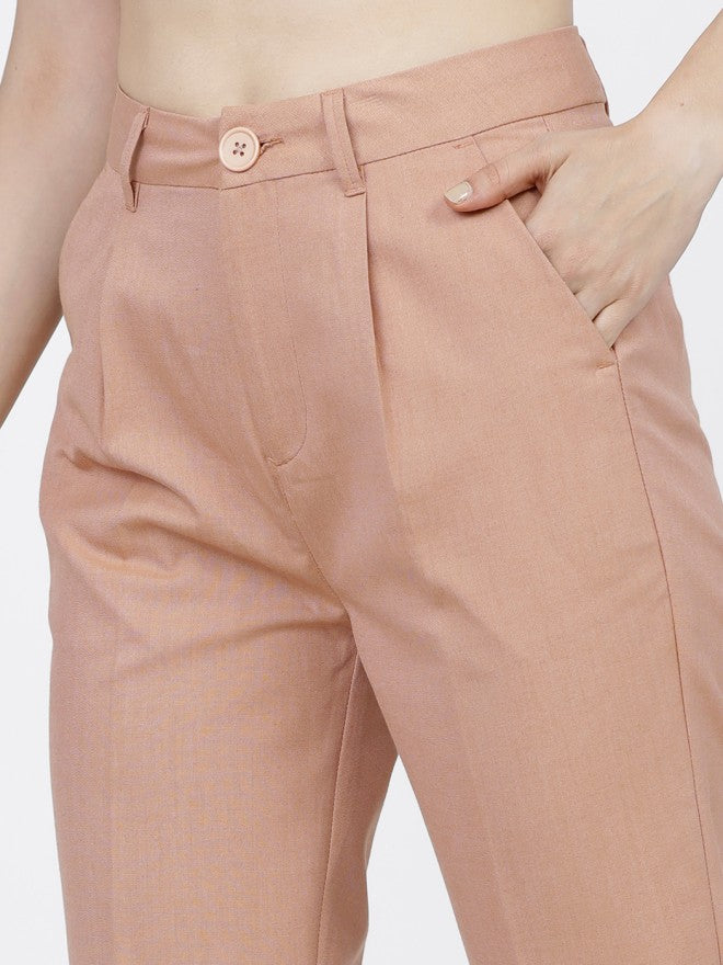 Tokyo Talkies Women Beige Solid Tapered Fit Casual Trouser - Beige - Image 4