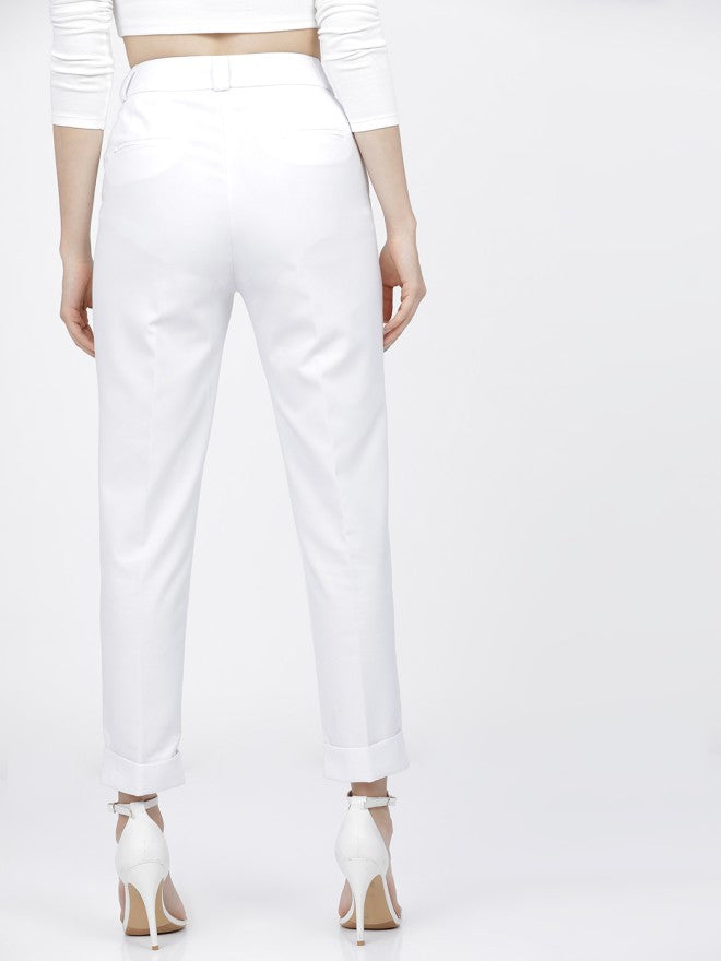 Tokyo Talkies Women White Solid Tapered Fit Casual Trouser - White - Image 3