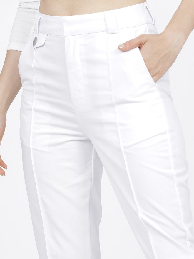 Tokyo Talkies Women White Solid Tapered Fit Casual Trouser - White - Image 4