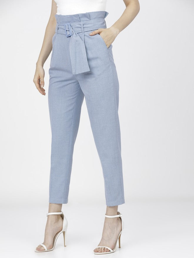 Tokyo Talkies Women Blue Solid Tapered Fit Casual Trouser - Blue - Image 2