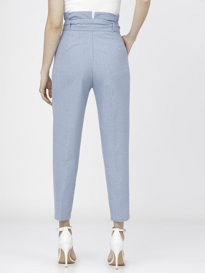 Tokyo Talkies Women Blue Solid Tapered Fit Casual Trouser - Blue - Image 3