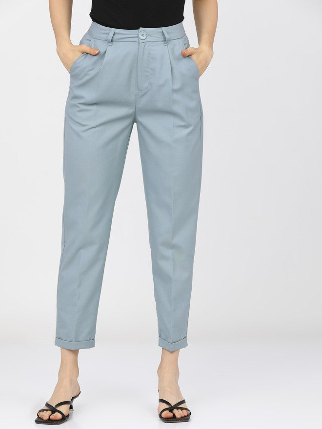 Tokyo Talkies Women Blue Solid Regular Fit Casual Trouser - Blue - Image 1