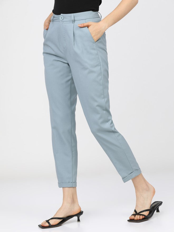 Tokyo Talkies Women Blue Solid Regular Fit Casual Trouser - Blue - Image 2