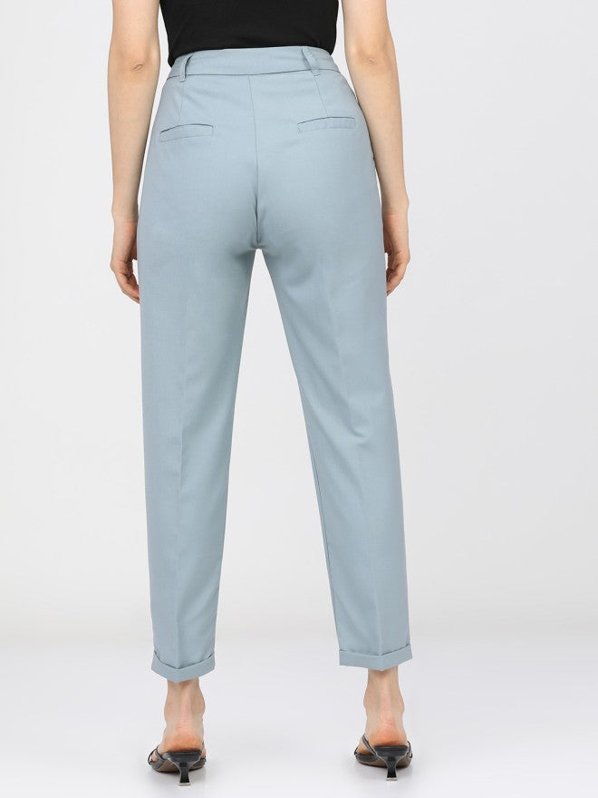 Tokyo Talkies Women Blue Solid Regular Fit Casual Trouser - Blue - Image 3