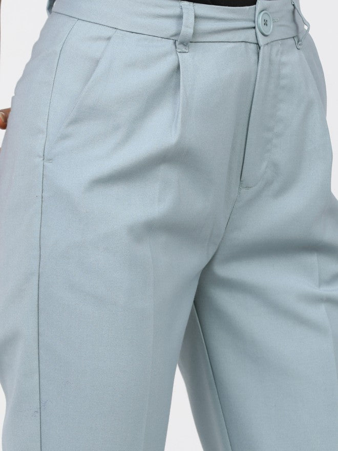 Tokyo Talkies Women Blue Solid Regular Fit Casual Trouser - Blue - Image 4