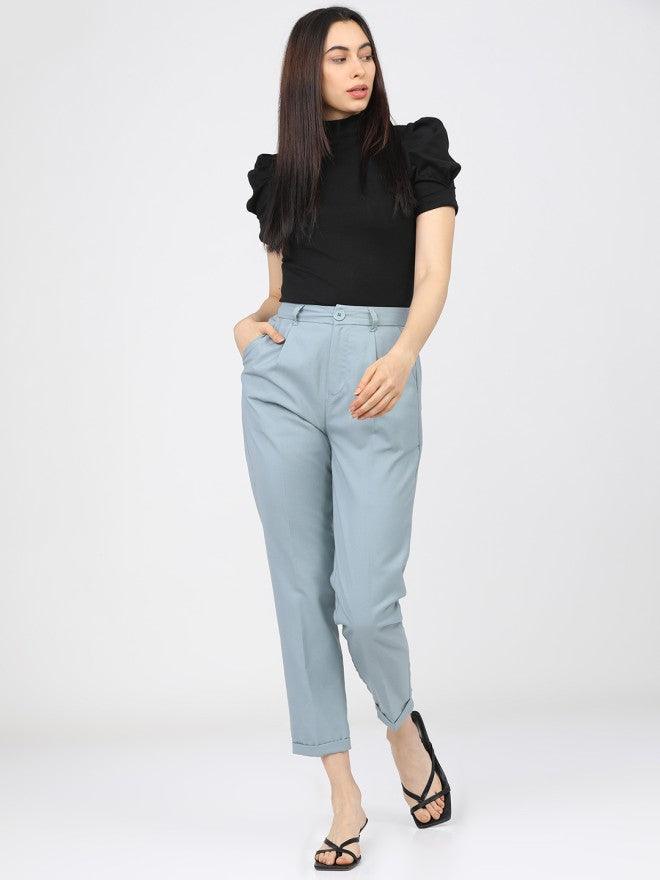 Tokyo Talkies Women Blue Solid Regular Fit Casual Trouser - Blue - Image 5