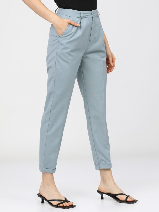 Tokyo Talkies Women Blue Solid Regular Fit Casual Trouser - Blue - Image 6