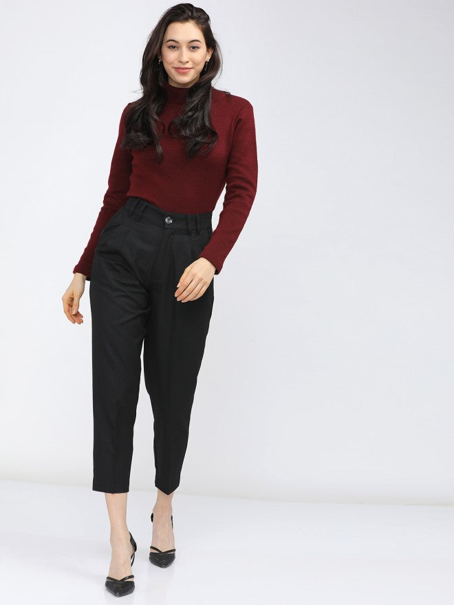 Tokyo Talkies Women Black Solid Tapered Fit Casual Trouser - Black - Image 5