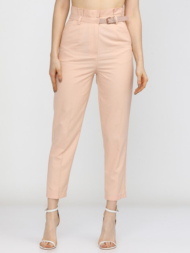 Tokyo Talkies Women Pink Solid Tapered Fit Casual Trouser - Pink - Image 1