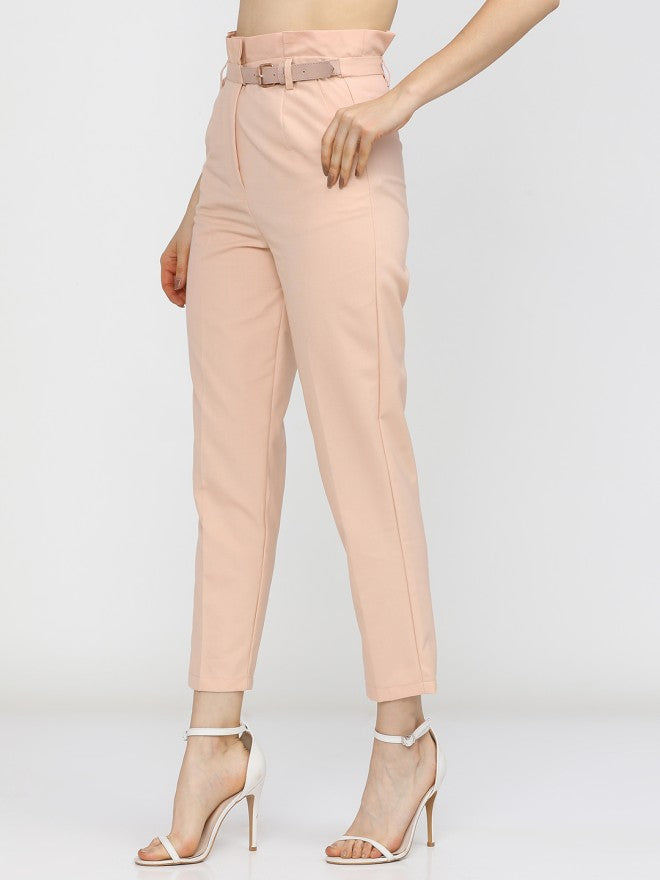 Tokyo Talkies Women Pink Solid Tapered Fit Casual Trouser - Pink - Image 2