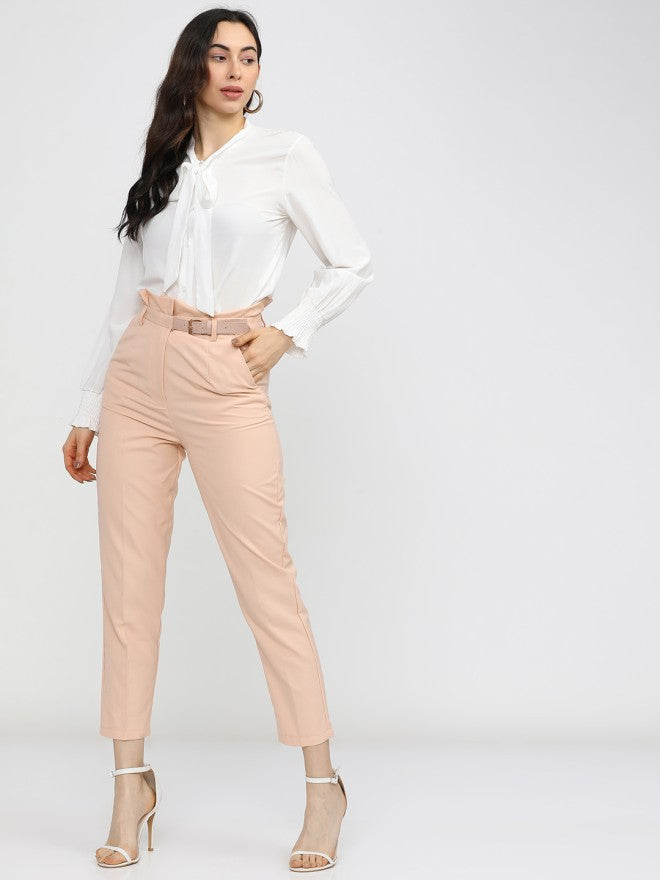 Tokyo Talkies Women Pink Solid Tapered Fit Casual Trouser - Pink - Image 5