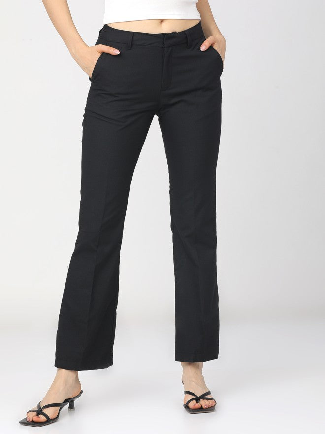 Tokyo Talkies Women Black Solid Straight Fit Casual Trouser - Black - Image 1