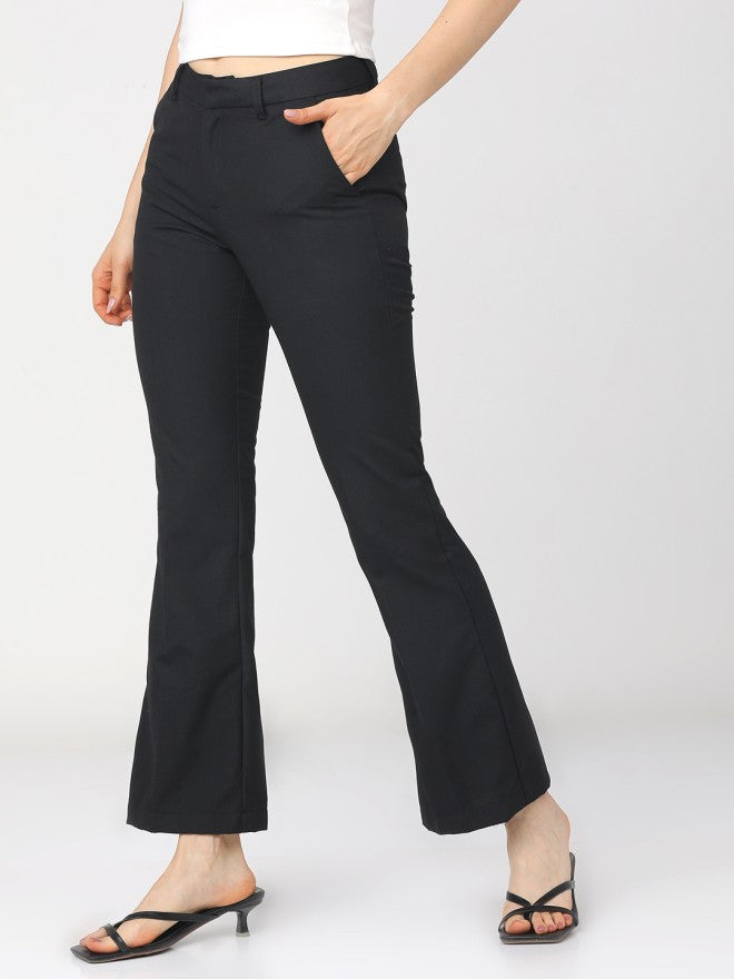 Tokyo Talkies Women Black Solid Straight Fit Casual Trouser - Black - Image 2
