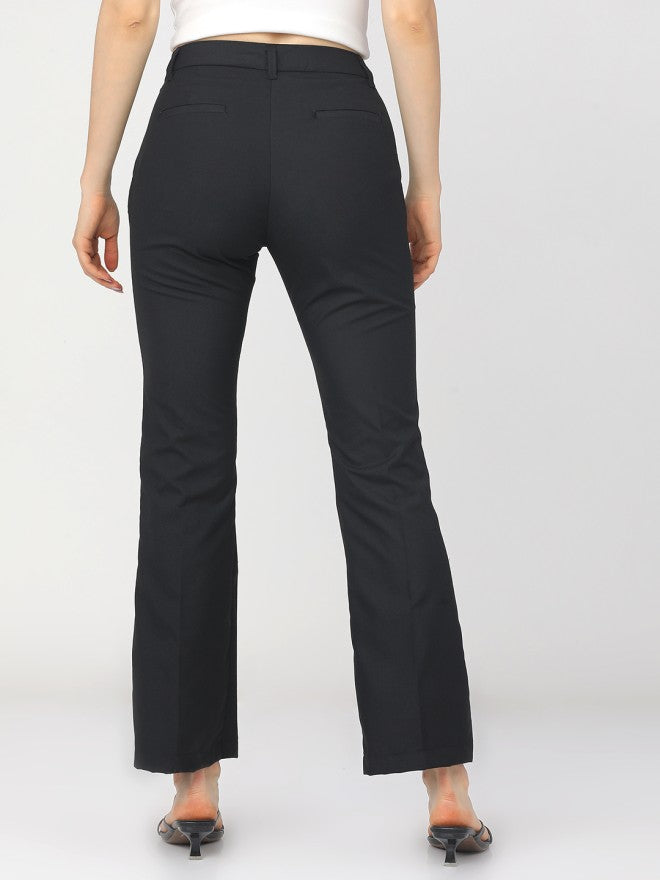 Tokyo Talkies Women Black Solid Straight Fit Casual Trouser - Black - Image 3