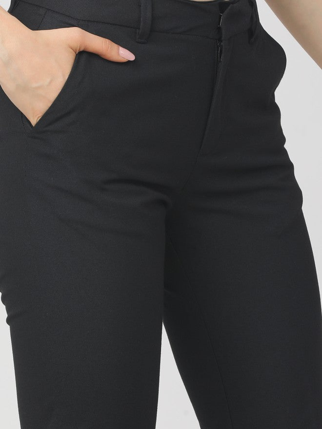 Tokyo Talkies Women Black Solid Straight Fit Casual Trouser - Black - Image 4