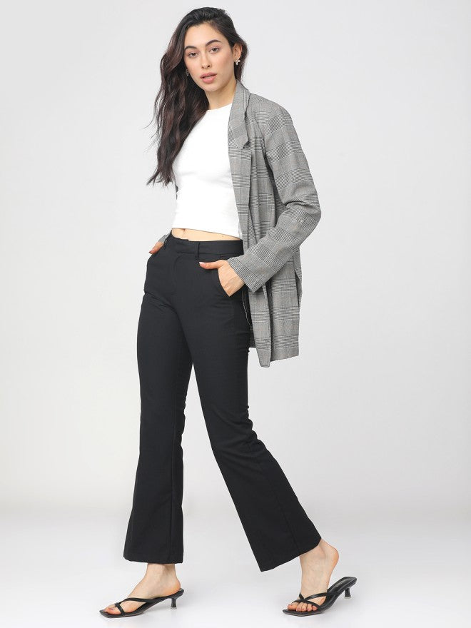 Tokyo Talkies Women Black Solid Straight Fit Casual Trouser - Black - Image 5