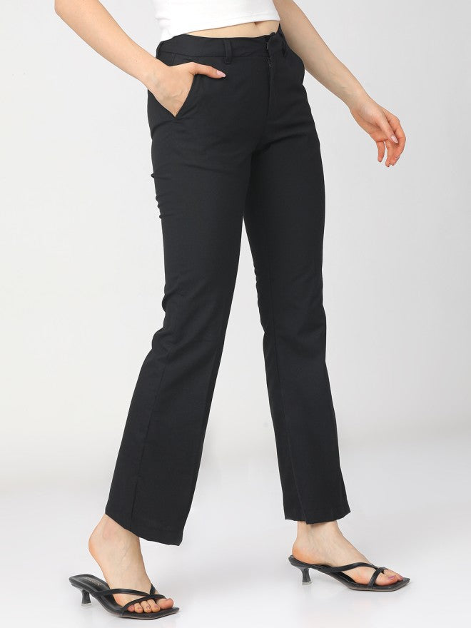 Tokyo Talkies Women Black Solid Straight Fit Casual Trouser - Black - Image 6