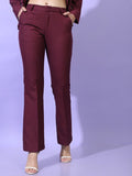 Tokyo Talkies Women Burgundy Solid Straight Fit Casual Trouser - Burgundy - Image 1
