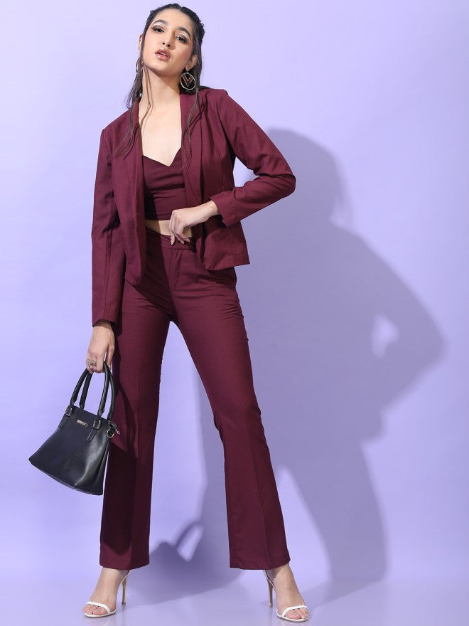 Tokyo Talkies Women Burgundy Solid Straight Fit Casual Trouser - Burgundy - Image 2