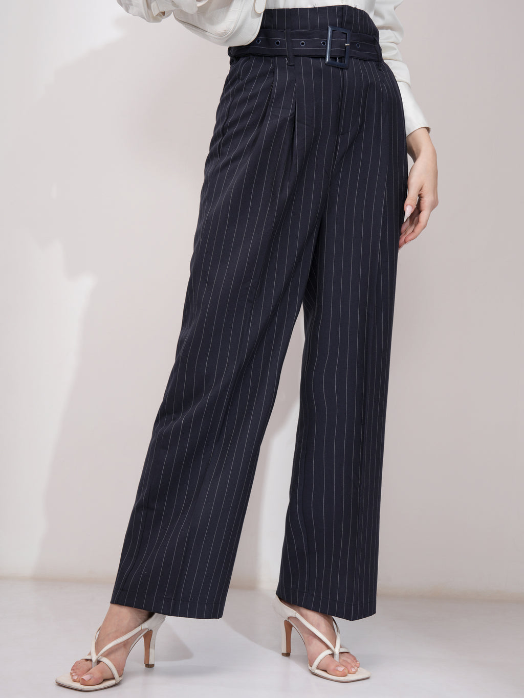 Tokyo Talkies Women Navy Blue Solid Regular Fit Casual Trouser - Navy Blue - Image 1