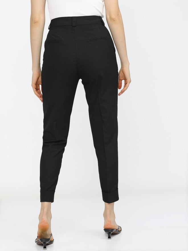 Tokyo Talkies Women Black Solid Tapered Fit Casual Trouser - Black - Image 3