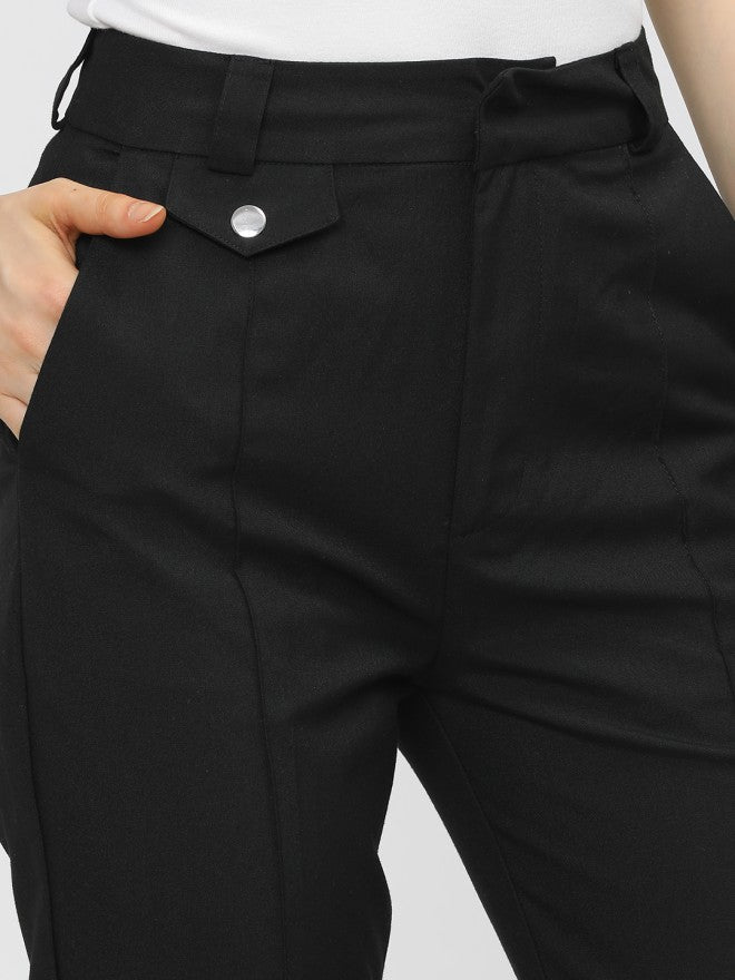 Tokyo Talkies Women Black Solid Tapered Fit Casual Trouser - Black - Image 4