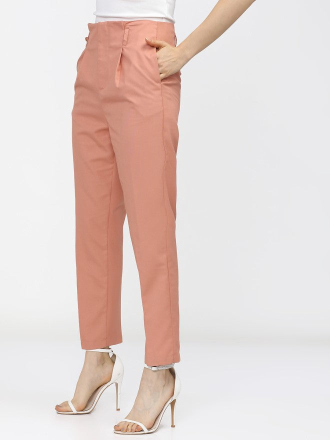 Tokyo Talkies Women Orange Solid Tapered Fit Casual Trouser - Orange - Image 2