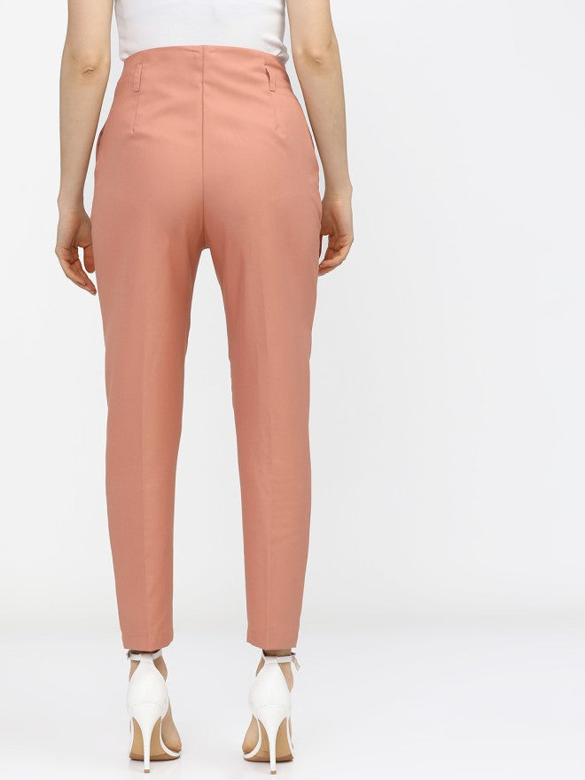 Tokyo Talkies Women Orange Solid Tapered Fit Casual Trouser - Orange - Image 3