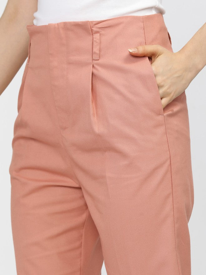 Tokyo Talkies Women Orange Solid Tapered Fit Casual Trouser - Orange - Image 4
