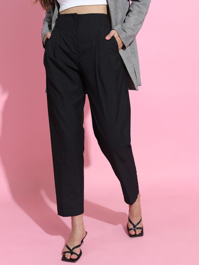Tokyo Talkies Women Black Solid Regular Fit Casual Trouser - Black - Image 1