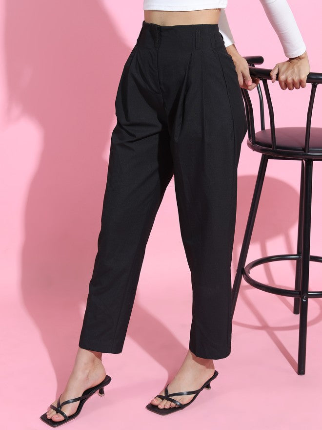 Tokyo Talkies Women Black Solid Regular Fit Casual Trouser - Black - Image 2