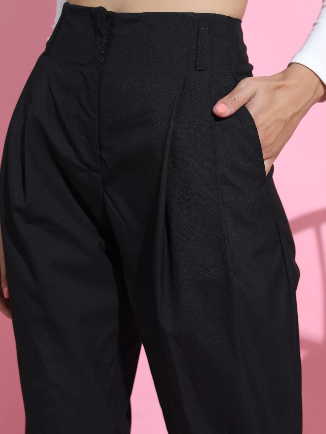 Tokyo Talkies Women Black Solid Regular Fit Casual Trouser - Black - Image 4