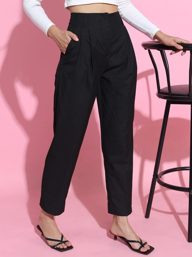 Tokyo Talkies Women Black Solid Regular Fit Casual Trouser - Black - Image 6