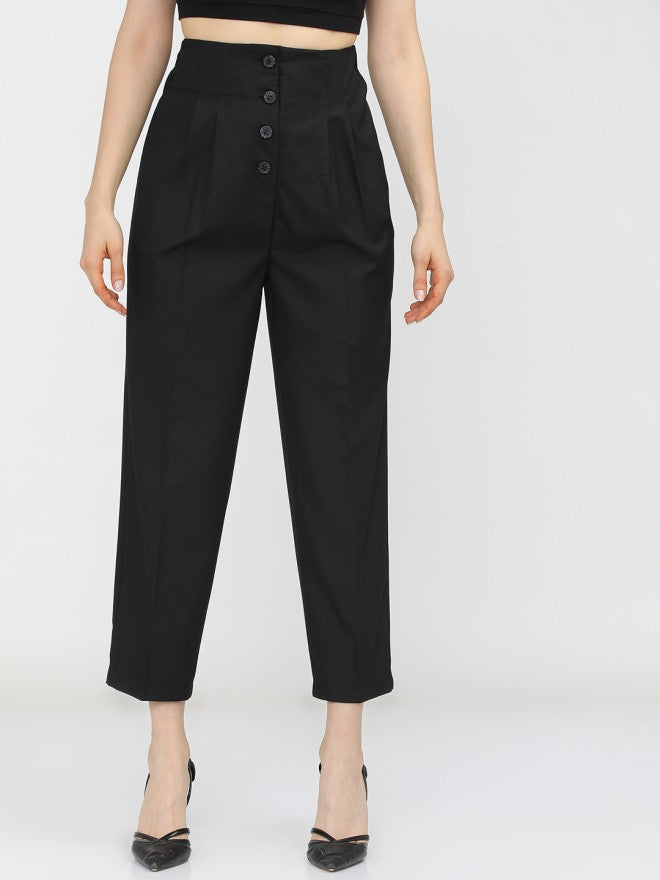 Tokyo Talkies Women Black Solid Regular Fit Casual Trouser - Black - Image 1