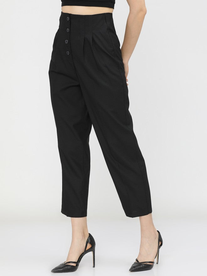 Tokyo Talkies Women Black Solid Regular Fit Casual Trouser - Black - Image 2