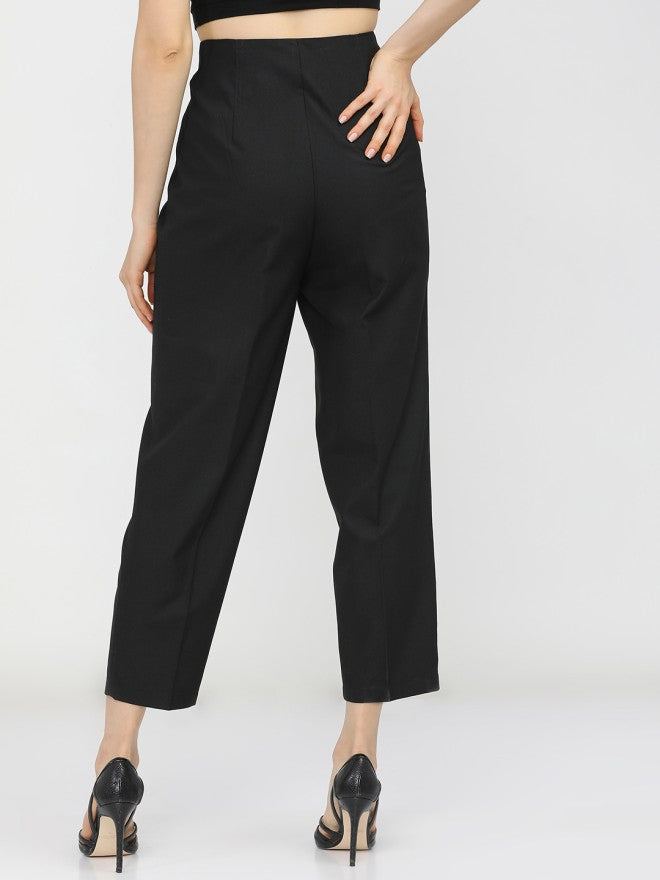 Tokyo Talkies Women Black Solid Regular Fit Casual Trouser - Black - Image 3
