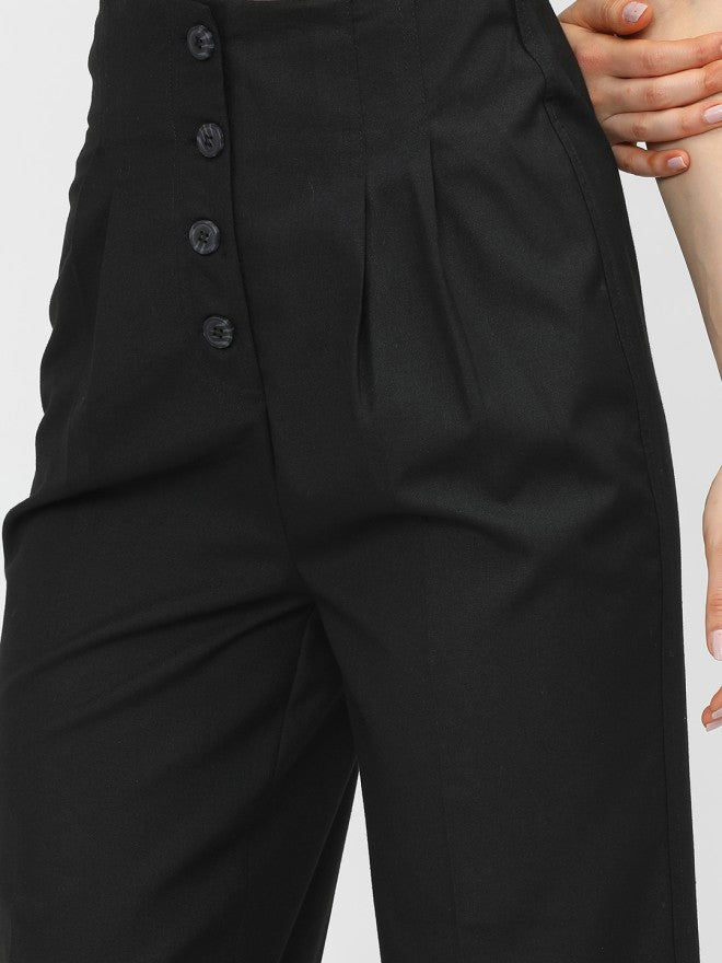 Tokyo Talkies Women Black Solid Regular Fit Casual Trouser - Black - Image 4