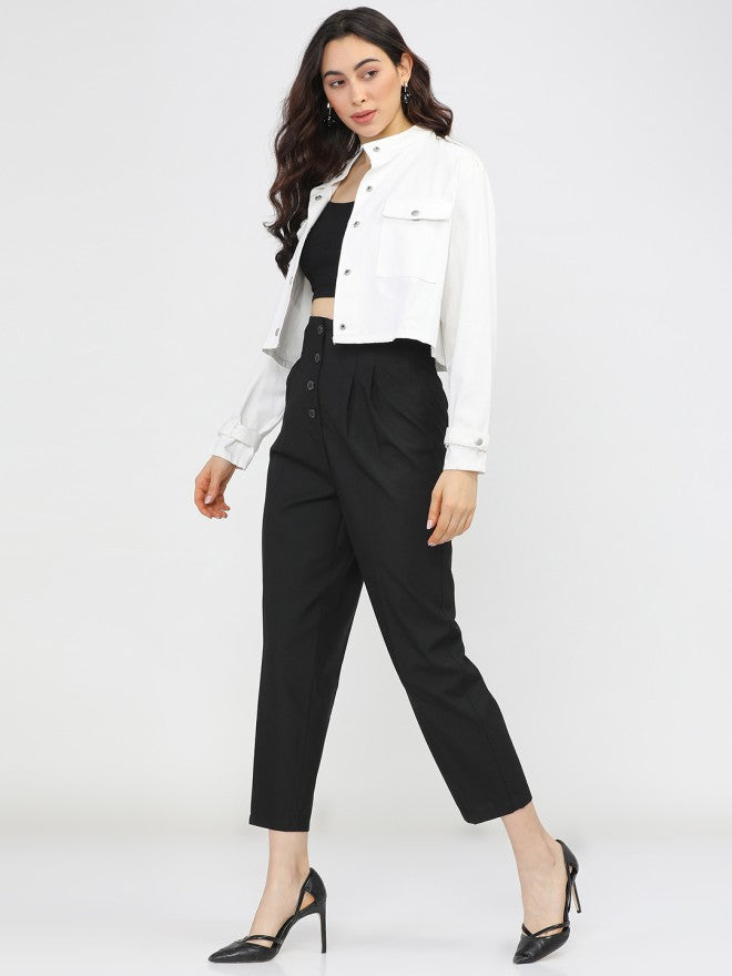 Tokyo Talkies Women Black Solid Regular Fit Casual Trouser - Black - Image 5